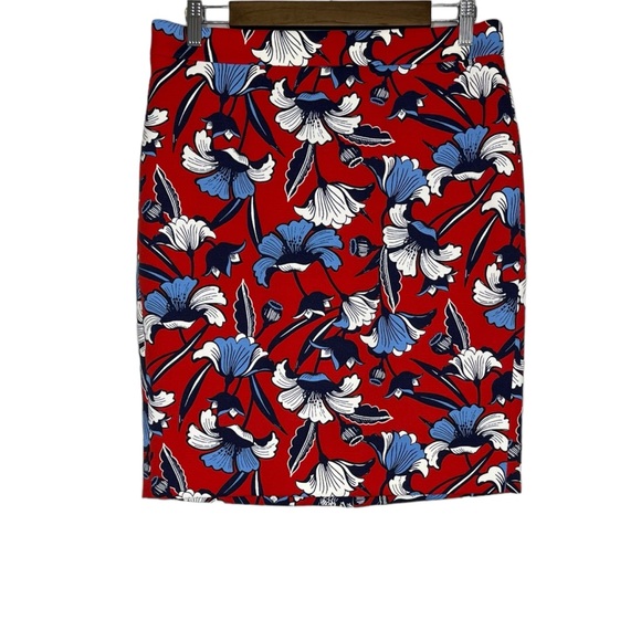 J.Crew Factory Stretch‎ Red/Blue/White Floral Pencil Skirt Size 6 - Picture 1 of 10